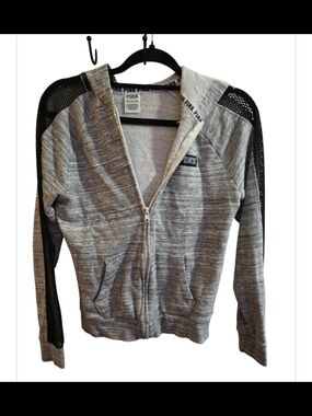 PINK Victoria’s Secret Gray Zip Hoodie Mesh Sleeve XS